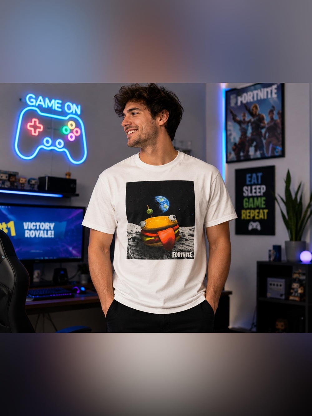 Fortnite Durr Burger Graphic T-Shirt White Men’s XL Gamer Video Game Tee
